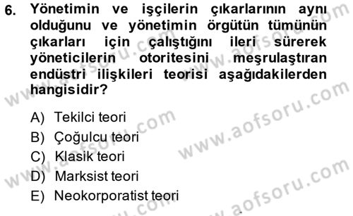 Endüstri İlişkileri Dersi Ara Sınavı Deneme Sınav Soruları 6. Soru