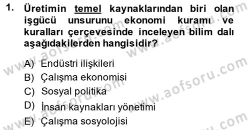 Endüstri İlişkileri Dersi 2014 - 2015 Yılı (Final) Dönem Sonu Sınav Soruları 1. Soru