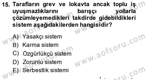 Endüstri İlişkileri Dersi 2014 - 2015 Yılı (Final) Dönem Sonu Sınav Soruları 15. Soru