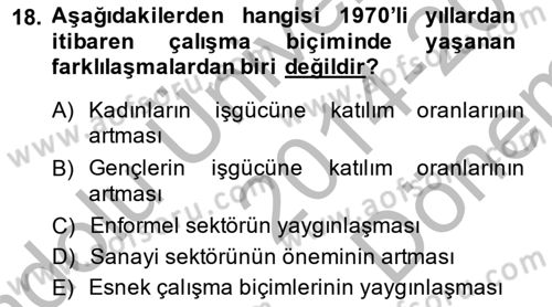 Endüstri İlişkileri Dersi 2014 - 2015 Yılı (Final) Dönem Sonu Sınavı 18. Soru