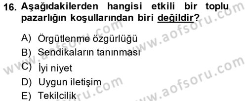 Endüstri İlişkileri Dersi 2014 - 2015 Yılı Tek Ders Sınav Soruları 16. Soru