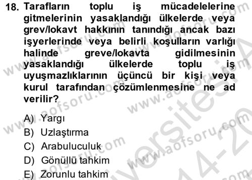 Endüstri İlişkileri Dersi 2014 - 2015 Yılı Tek Ders Sınav Soruları 18. Soru