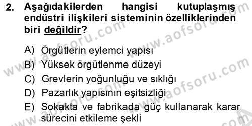 Endüstri İlişkileri Dersi 2014 - 2015 Yılı Tek Ders Sınav Soruları 2. Soru