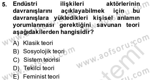 Endüstri İlişkileri Dersi 2014 - 2015 Yılı Tek Ders Sınav Soruları 5. Soru