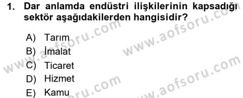 Endüstri İlişkileri Dersi Ara Sınavı Deneme Sınav Soruları 1. Soru