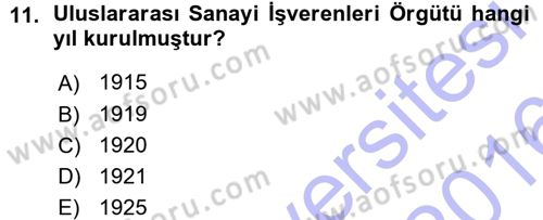 Endüstri İlişkileri Dersi Ara Sınavı Deneme Sınav Soruları 11. Soru