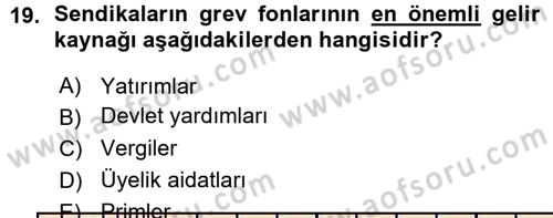 Endüstri İlişkileri Dersi Ara Sınavı Deneme Sınav Soruları 19. Soru