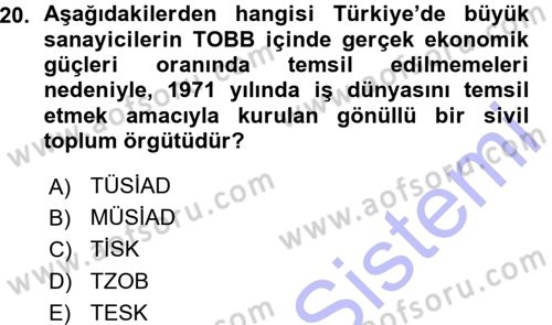 Endüstri İlişkileri Dersi Ara Sınavı Deneme Sınav Soruları 20. Soru