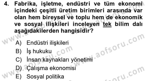 Endüstri İlişkileri Dersi 2015 - 2016 Yılı (Vize) Ara Sınav Soruları 4. Soru