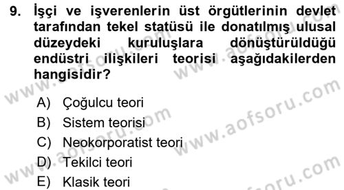 Endüstri İlişkileri Dersi 2015 - 2016 Yılı (Vize) Ara Sınav Soruları 9. Soru