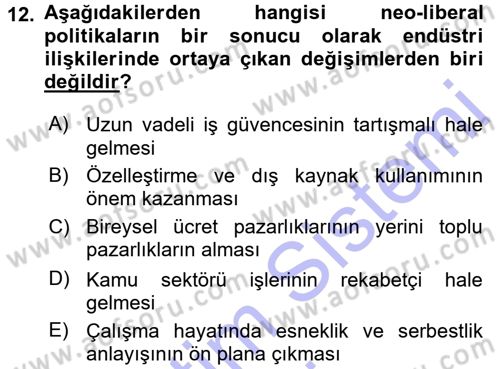 Endüstri İlişkileri Dersi 2015 - 2016 Yılı (Final) Dönem Sonu Sınav Soruları 12. Soru