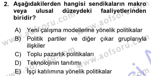 Endüstri İlişkileri Dersi 2015 - 2016 Yılı (Final) Dönem Sonu Sınav Soruları 2. Soru
