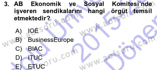 Endüstri İlişkileri Dersi 2015 - 2016 Yılı (Final) Dönem Sonu Sınav Soruları 3. Soru