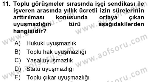 Endüstri İlişkileri Dersi 2015 - 2016 Yılı Tek Ders Sınav Soruları 11. Soru