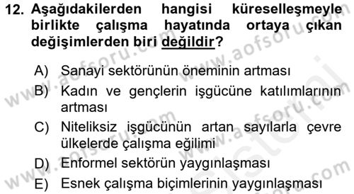 Endüstri İlişkileri Dersi 2015 - 2016 Yılı Tek Ders Sınav Soruları 12. Soru