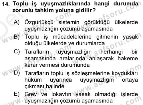 Endüstri İlişkileri Dersi 2015 - 2016 Yılı Tek Ders Sınav Soruları 14. Soru