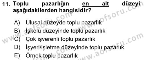 Endüstri İlişkileri Dersi 2016 - 2017 Yılı 3 Ders Sınav Soruları 11. Soru