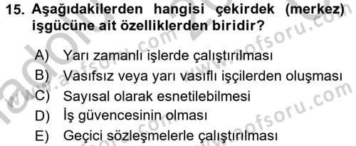 Endüstri İlişkileri Dersi 2016 - 2017 Yılı 3 Ders Sınav Soruları 15. Soru