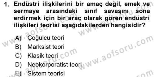 Endüstri İlişkileri Dersi 2016 - 2017 Yılı (Vize) Ara Sınav Soruları 1. Soru