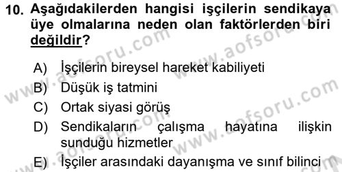 Endüstri İlişkileri Dersi 2016 - 2017 Yılı (Vize) Ara Sınav Soruları 10. Soru