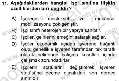 Endüstri İlişkileri Dersi Ara Sınavı Deneme Sınav Soruları 11. Soru