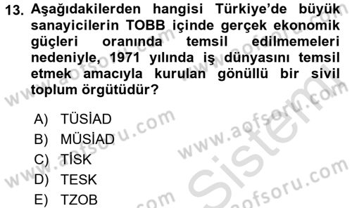 Endüstri İlişkileri Dersi Ara Sınavı Deneme Sınav Soruları 13. Soru