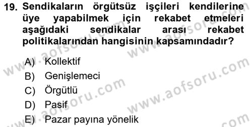 Endüstri İlişkileri Dersi Ara Sınavı Deneme Sınav Soruları 19. Soru