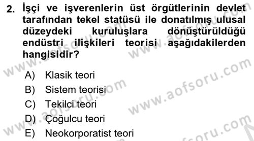 Endüstri İlişkileri Dersi Ara Sınavı Deneme Sınav Soruları 2. Soru