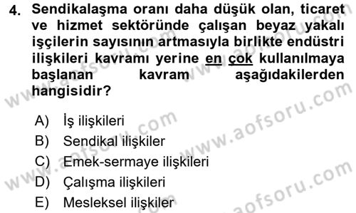 Endüstri İlişkileri Dersi Ara Sınavı Deneme Sınav Soruları 4. Soru