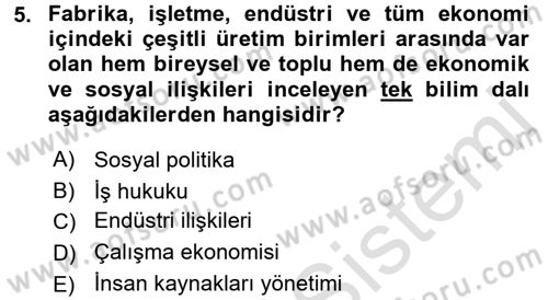 Endüstri İlişkileri Dersi 2016 - 2017 Yılı (Vize) Ara Sınav Soruları 5. Soru