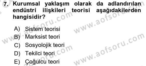 Endüstri İlişkileri Dersi 2016 - 2017 Yılı (Vize) Ara Sınav Soruları 7. Soru