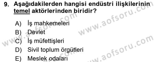 Endüstri İlişkileri Dersi 2016 - 2017 Yılı (Vize) Ara Sınav Soruları 9. Soru