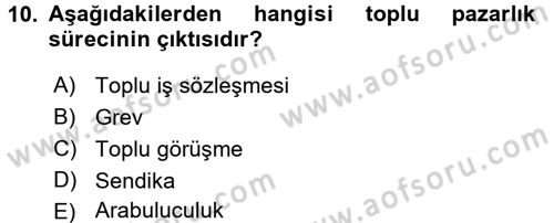 Endüstri İlişkileri Dersi 2016 - 2017 Yılı (Final) Dönem Sonu Sınav Soruları 10. Soru