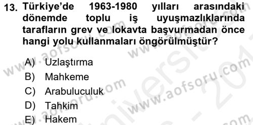 Endüstri İlişkileri Dersi 2016 - 2017 Yılı (Final) Dönem Sonu Sınav Soruları 13. Soru