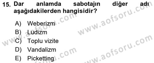 Endüstri İlişkileri Dersi 2016 - 2017 Yılı (Final) Dönem Sonu Sınav Soruları 15. Soru