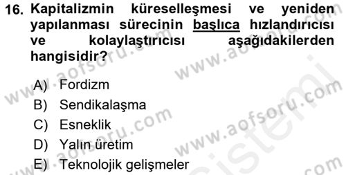 Endüstri İlişkileri Dersi 2016 - 2017 Yılı (Final) Dönem Sonu Sınav Soruları 16. Soru