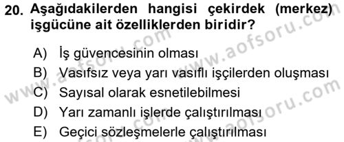 Endüstri İlişkileri Dersi 2016 - 2017 Yılı (Final) Dönem Sonu Sınav Soruları 20. Soru