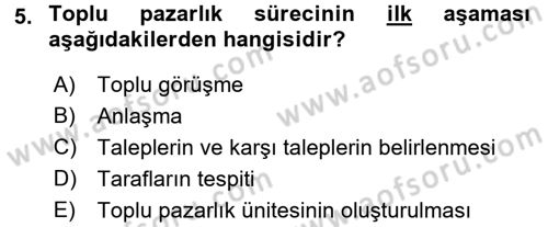 Endüstri İlişkileri Dersi 2016 - 2017 Yılı (Final) Dönem Sonu Sınav Soruları 5. Soru