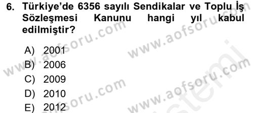 Endüstri İlişkileri Dersi 2016 - 2017 Yılı (Final) Dönem Sonu Sınav Soruları 6. Soru