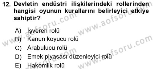 Endüstri İlişkileri Dersi 2017 - 2018 Yılı 3 Ders Sınav Soruları 12. Soru