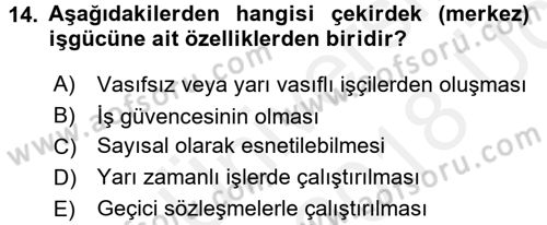 Endüstri İlişkileri Dersi 2017 - 2018 Yılı 3 Ders Sınav Soruları 14. Soru