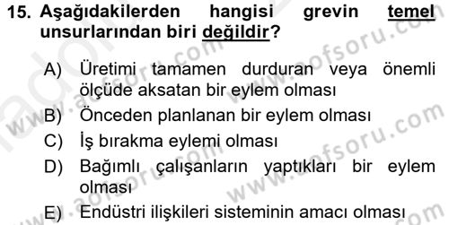 Endüstri İlişkileri Dersi 2017 - 2018 Yılı 3 Ders Sınav Soruları 15. Soru