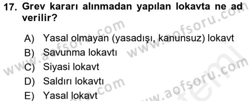 Endüstri İlişkileri Dersi 2017 - 2018 Yılı 3 Ders Sınavı 17. Soru