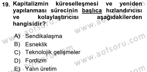 Endüstri İlişkileri Dersi 2017 - 2018 Yılı 3 Ders Sınav Soruları 19. Soru