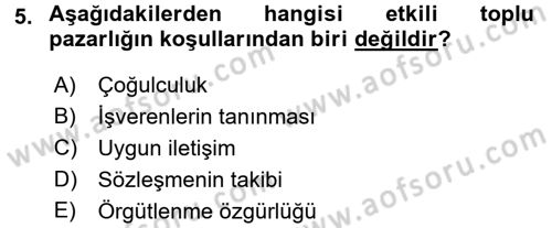 Endüstri İlişkileri Dersi 2017 - 2018 Yılı 3 Ders Sınav Soruları 5. Soru