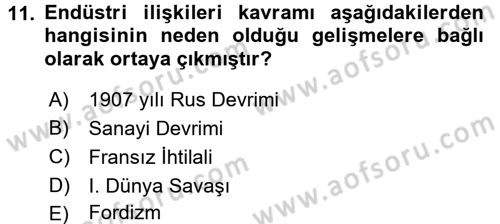 Endüstri İlişkileri Dersi Ara Sınavı Deneme Sınav Soruları 11. Soru
