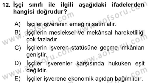 Endüstri İlişkileri Dersi Ara Sınavı Deneme Sınav Soruları 12. Soru
