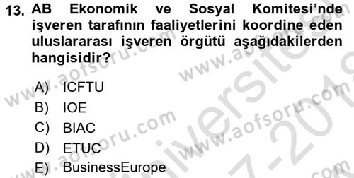 Endüstri İlişkileri Dersi Ara Sınavı Deneme Sınav Soruları 13. Soru