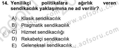 Endüstri İlişkileri Dersi 2017 - 2018 Yılı (Vize) Ara Sınav Soruları 14. Soru