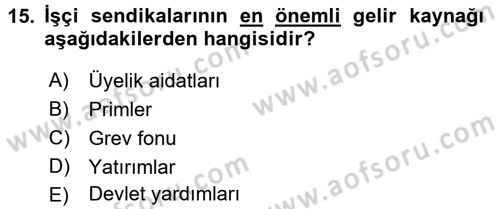 Endüstri İlişkileri Dersi 2017 - 2018 Yılı (Vize) Ara Sınav Soruları 15. Soru